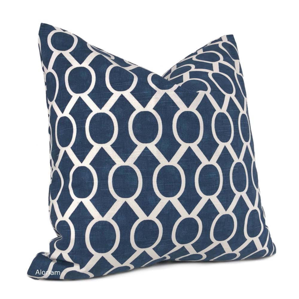 Benton Navy Blue White Circles on Diamonds Modern Throw Pillow Cushion Cover - Aloriam