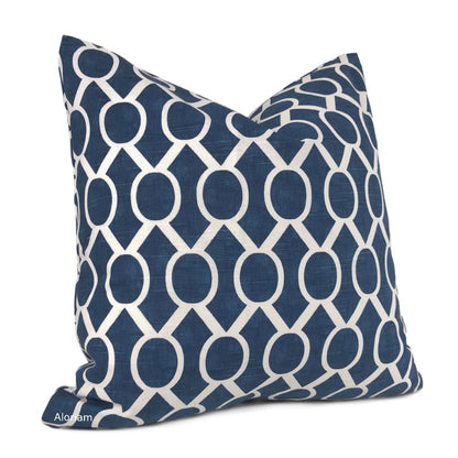 Benton Navy Blue White Circles on Diamonds Modern Throw Pillow Cushion Cover - Aloriam