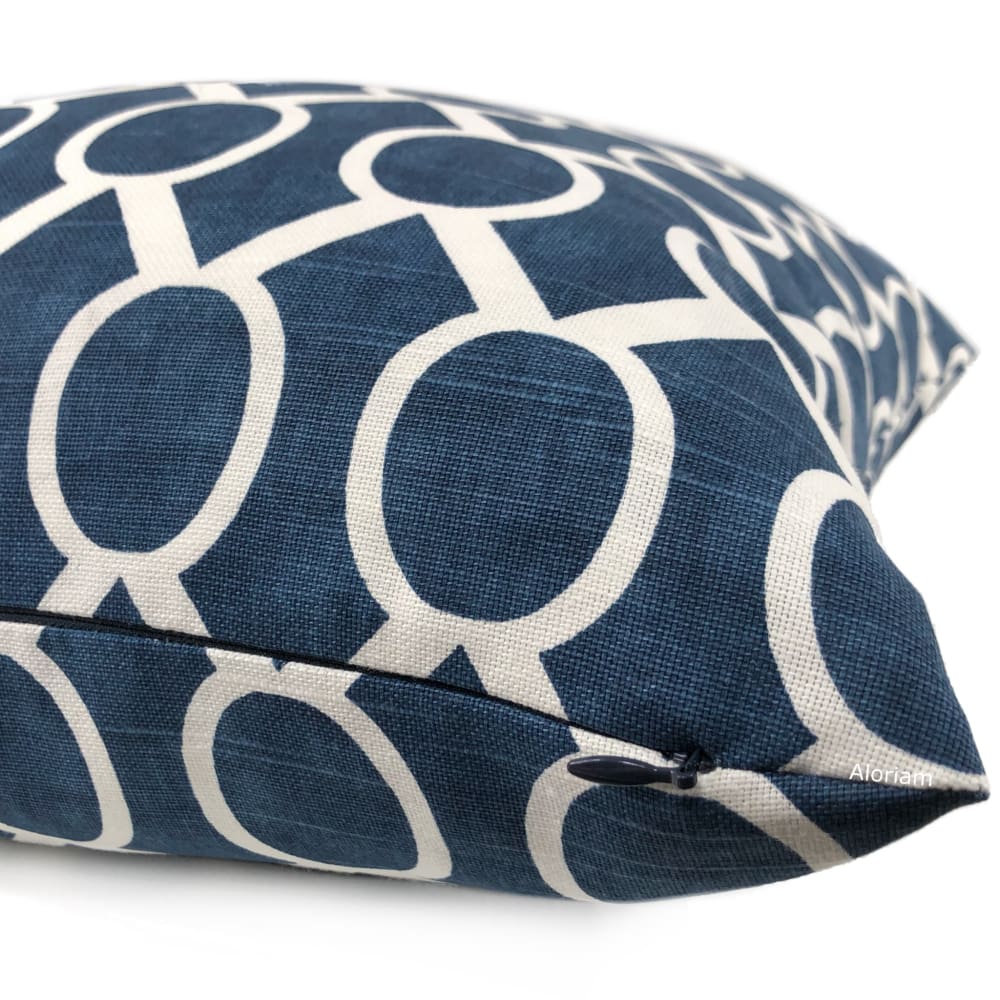 Benton Navy Blue White Circles on Diamonds Modern Throw Pillow Cushion Cover - Aloriam