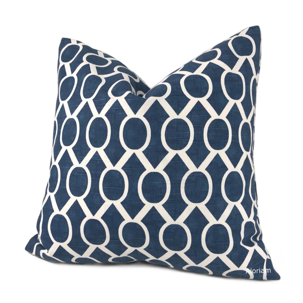 Benton Navy Blue White Circles on Diamonds Modern Throw Pillow Cushion Cover - Aloriam