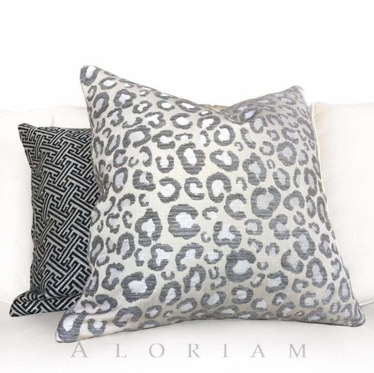 Big Jungle Cat Leopard Cheetah Animal Spots Pattern Gray Cream Pillow Cover Cushion Pillow Case Euro Sham 16x16 18x18 20x20 22x22 24x24 26x26 28x28 Lumbar Pillow 12x18 12x20 12x24 14x20 16x26 by Aloriam