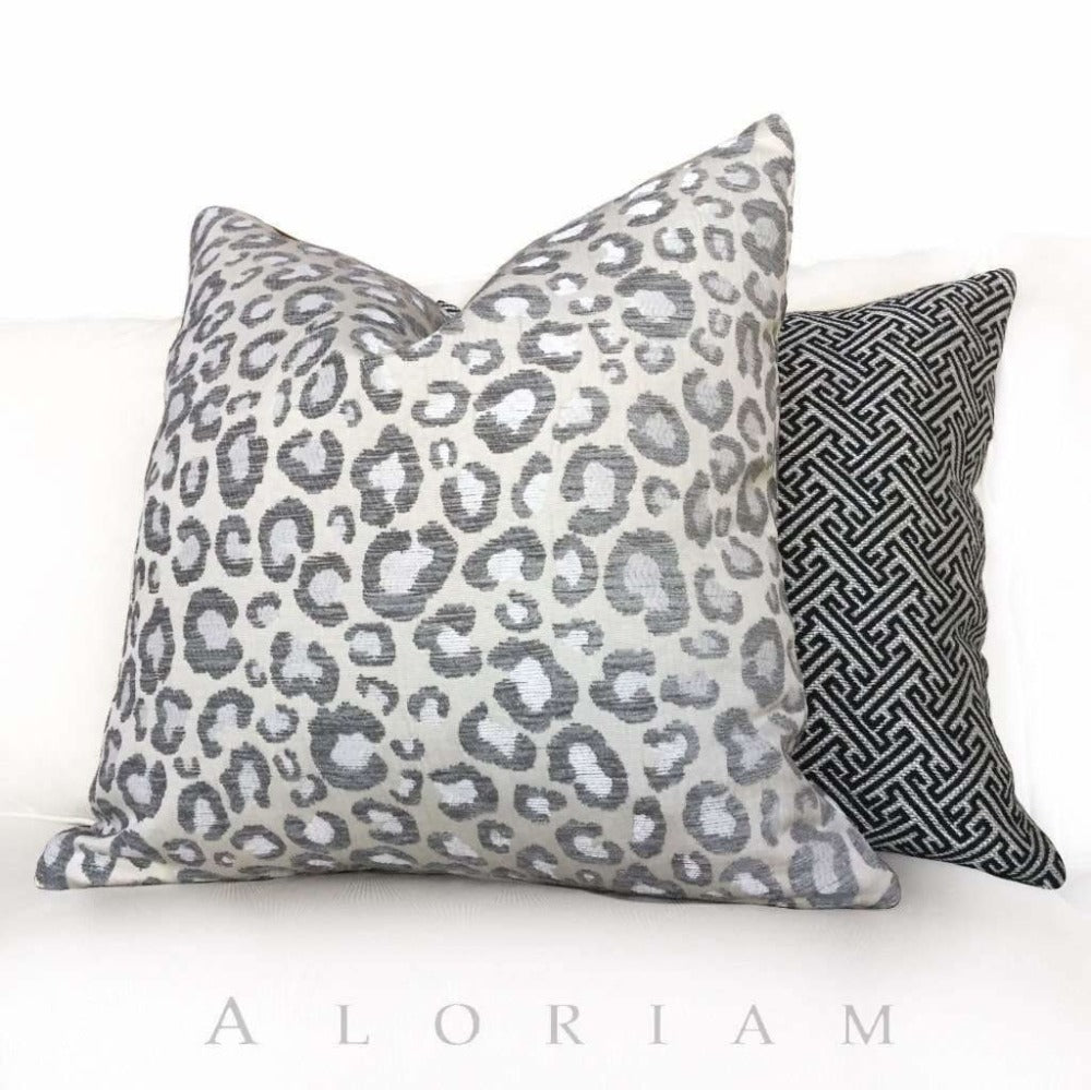 Big Jungle Cat Leopard Cheetah Animal Spots Pattern Gray Cream Pillow Cover Cushion Pillow Case Euro Sham 16x16 18x18 20x20 22x22 24x24 26x26 28x28 Lumbar Pillow 12x18 12x20 12x24 14x20 16x26 by Aloriam