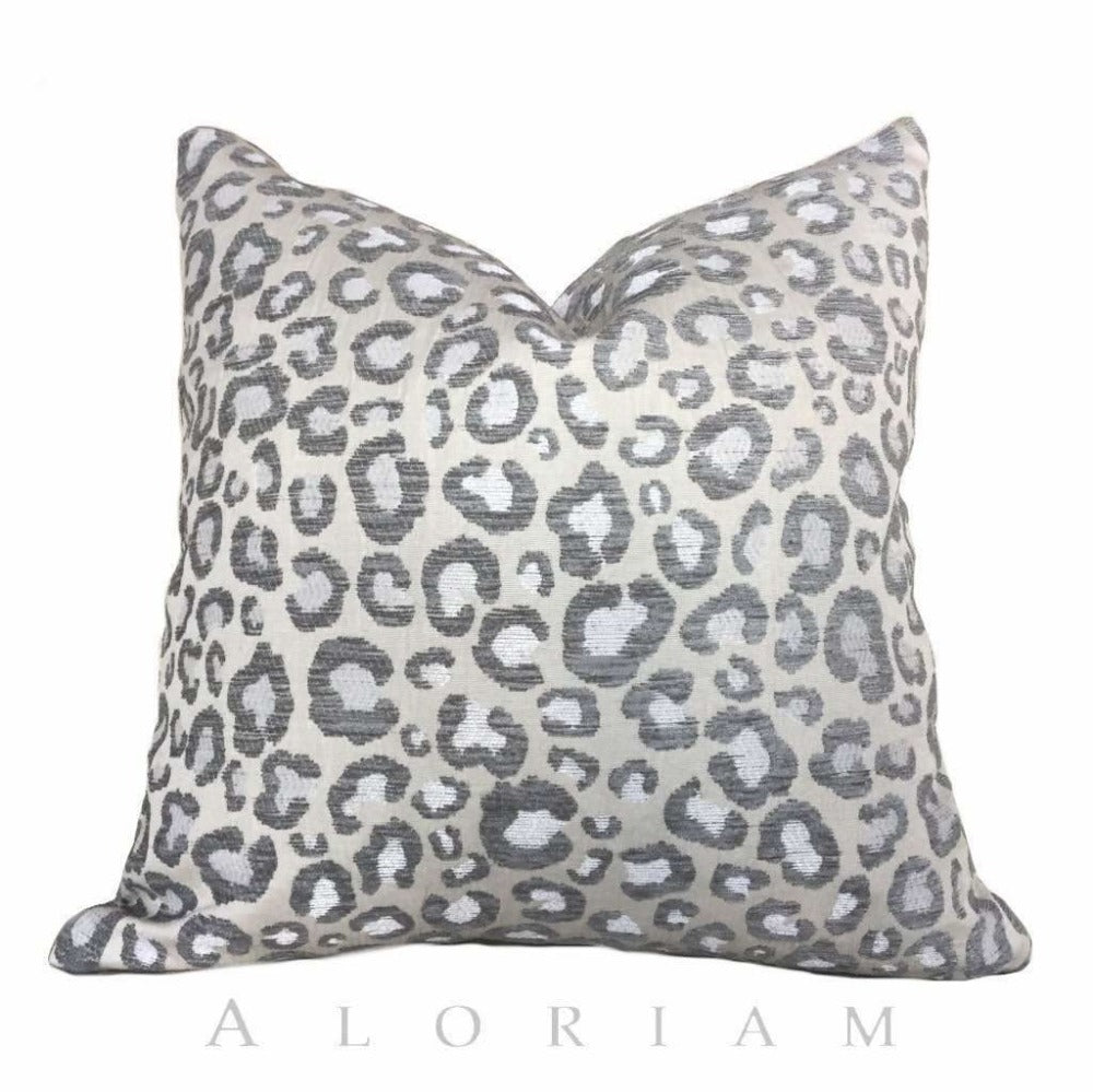 Big Jungle Cat Leopard Cheetah Animal Spots Pattern Gray Cream Pillow Cover Cushion Pillow Case Euro Sham 16x16 18x18 20x20 22x22 24x24 26x26 28x28 Lumbar Pillow 12x18 12x20 12x24 14x20 16x26 by Aloriam