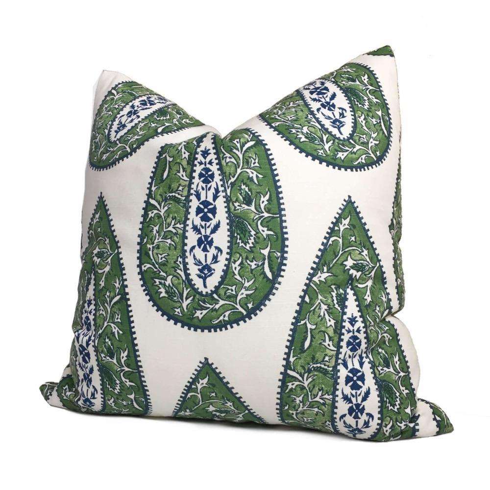 Bindi Kelly Green Teardrop Paisley Motif Pillow Cover (Made from Lacefield Designs fabric) Cushion Pillow Case Euro Sham 16x16 18x18 20x20 22x22 24x24 26x26 28x28 Lumbar Pillow 12x18 12x20 12x24 14x20 16x26 by Aloriam