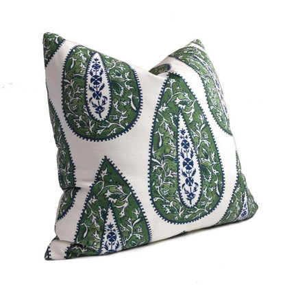 Bindi Kelly Green Teardrop Paisley Motif Pillow Cover (Made from Lacefield Designs fabric) Cushion Pillow Case Euro Sham 16x16 18x18 20x20 22x22 24x24 26x26 28x28 Lumbar Pillow 12x18 12x20 12x24 14x20 16x26 by Aloriam