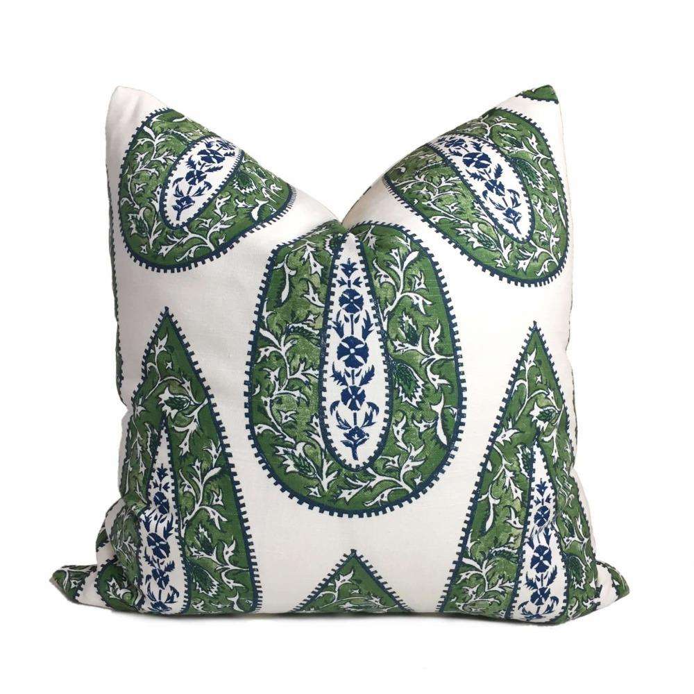 Bindi Kelly Green Teardrop Paisley Motif Pillow Cover (Made from Lacefield Designs fabric) Cushion Pillow Case Euro Sham 16x16 18x18 20x20 22x22 24x24 26x26 28x28 Lumbar Pillow 12x18 12x20 12x24 14x20 16x26 by Aloriam