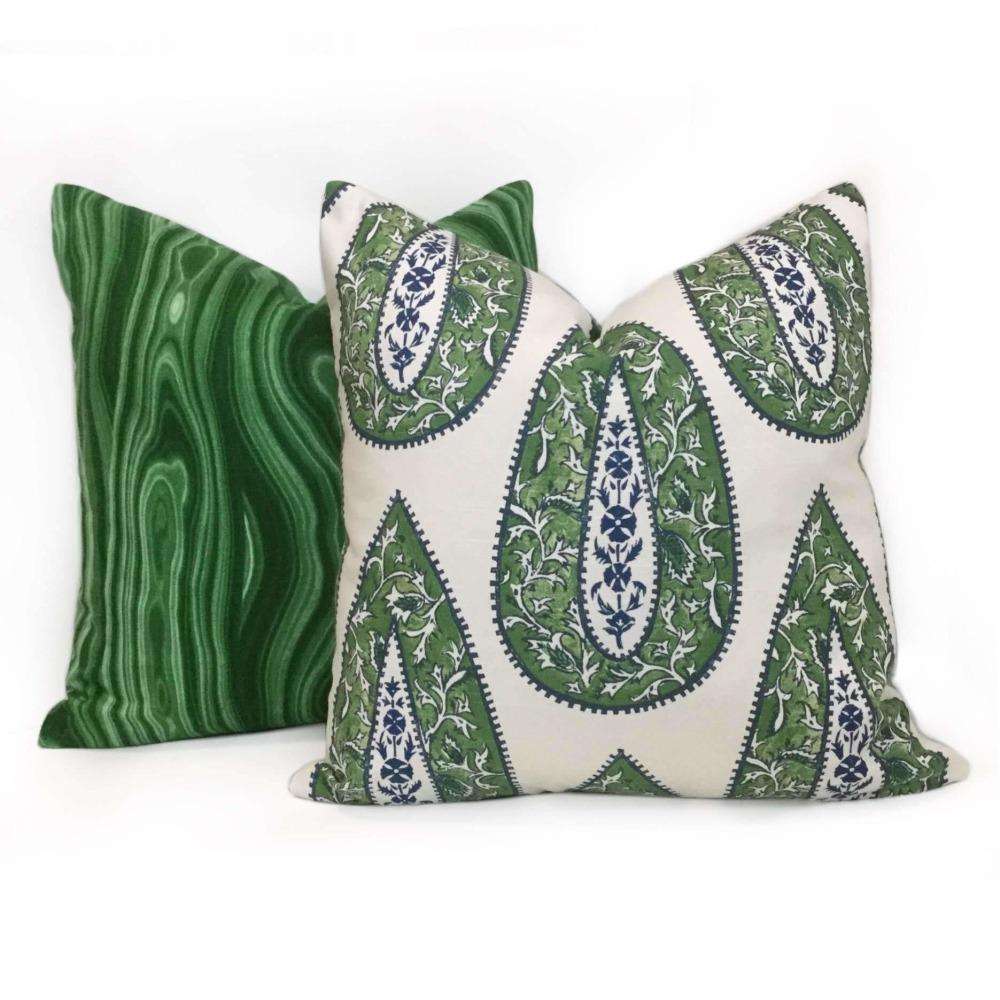 Bindi Kelly Green Teardrop Paisley Motif Pillow Cover (Made from Lacefield Designs fabric) Cushion Pillow Case Euro Sham 16x16 18x18 20x20 22x22 24x24 26x26 28x28 Lumbar Pillow 12x18 12x20 12x24 14x20 16x26 by Aloriam