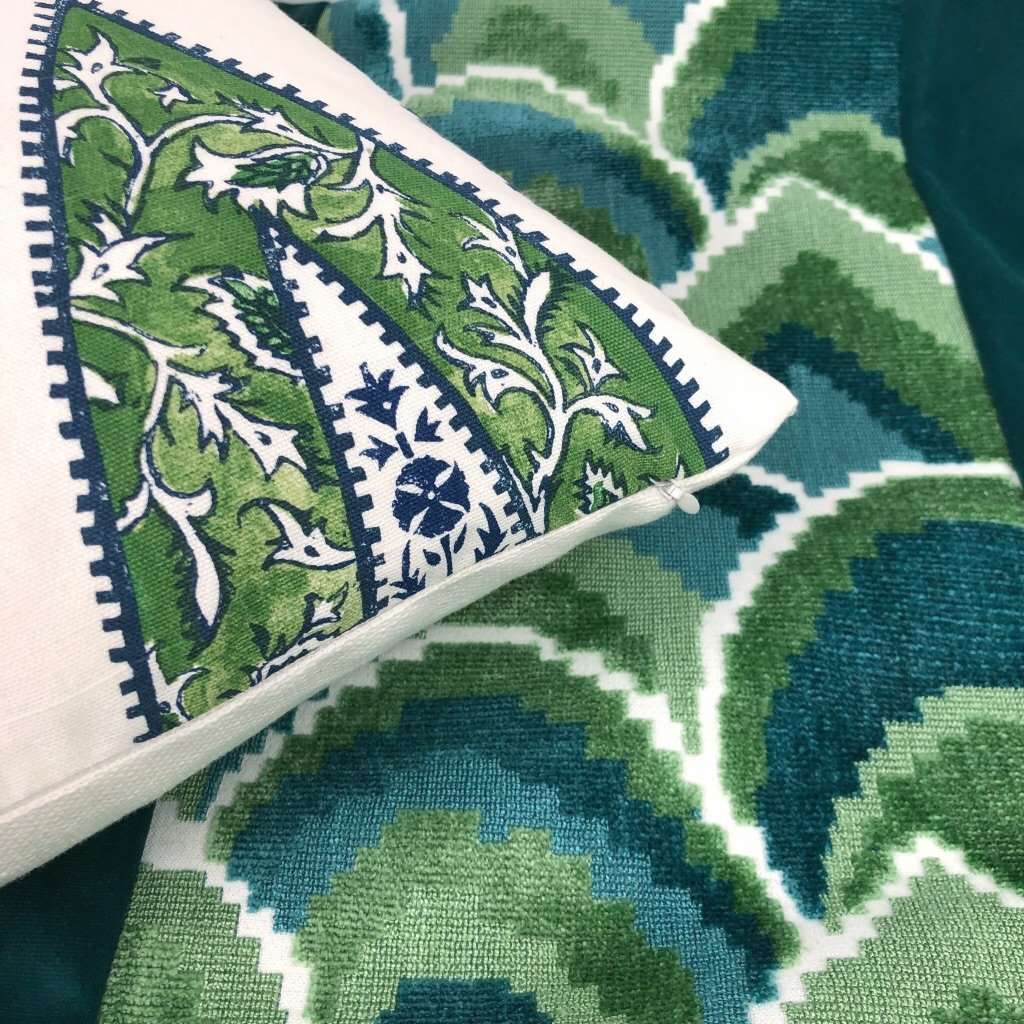 Bindi Kelly Green Teardrop Paisley Motif Pillow Cover (Made from Lacefield Designs fabric) Cushion Pillow Case Euro Sham 16x16 18x18 20x20 22x22 24x24 26x26 28x28 Lumbar Pillow 12x18 12x20 12x24 14x20 16x26 by Aloriam