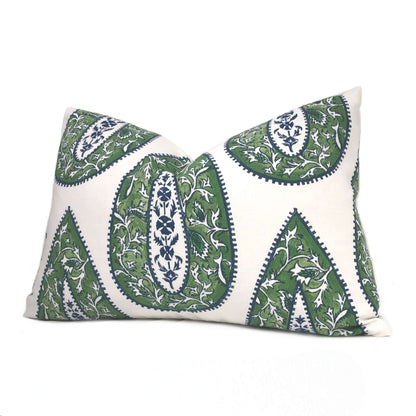 Bindi Kelly Green Teardrop Paisley Motif Pillow Cover (Made from Lacefield Designs fabric) Cushion Pillow Case Euro Sham 16x16 18x18 20x20 22x22 24x24 26x26 28x28 Lumbar Pillow 12x18 12x20 12x24 14x20 16x26 by Aloriam