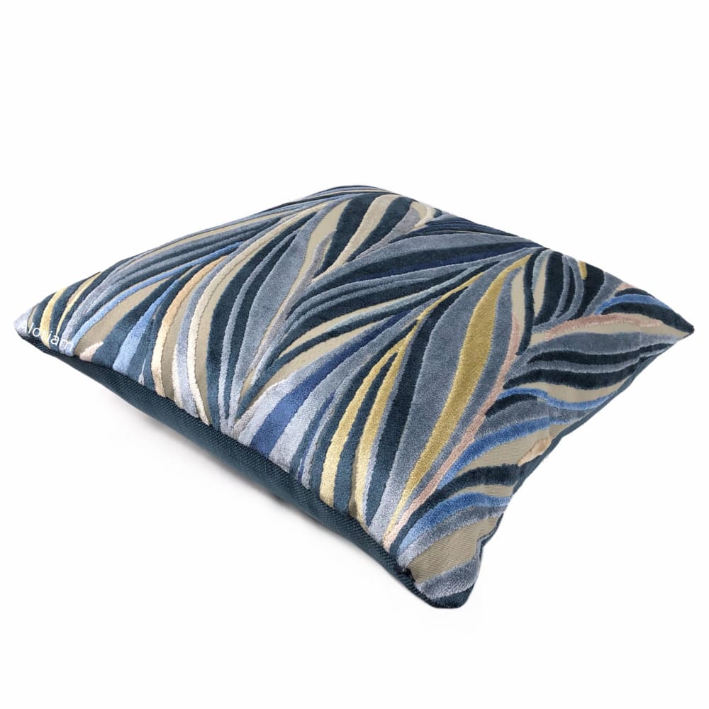 Bjorn Blue Beige Chevron Swirl Velvet Pillow Cover - Aloriam