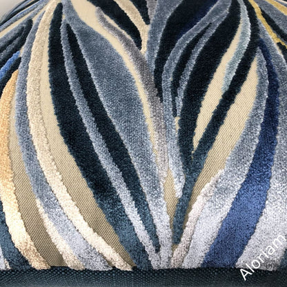 Bjorn Blue Beige Chevron Swirl Velvet Pillow Cover - Aloriam