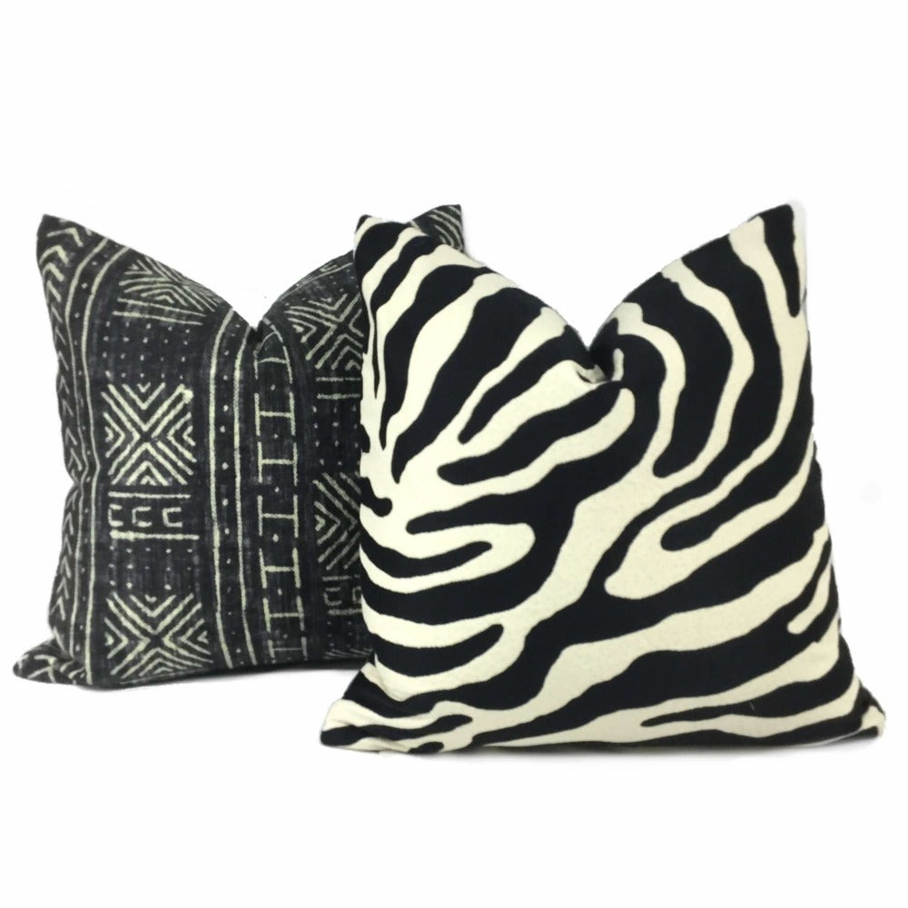 Black Cream Large Zebra Stripe Pillow Case Euro Sham 24x24 26x26 28x28