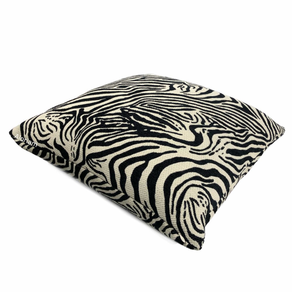 Black Cream Zebra Animal Stripe Chenille Upholstery Pillow Cover - Aloriam