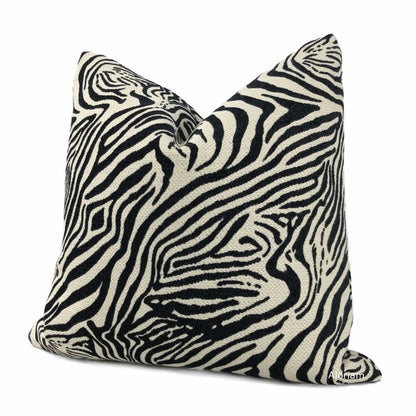 Black Cream Zebra Animal Stripe Chenille Upholstery Pillow Cover - Aloriam