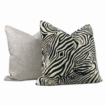 Black Cream Zebra Animal Stripe Chenille Upholstery Pillow Cover - Aloriam