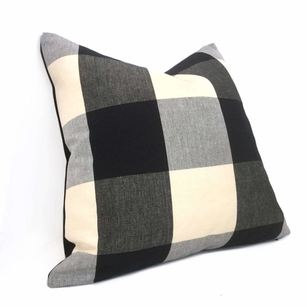 Black Gray Cream Buffalo Plaid Cushion Cover