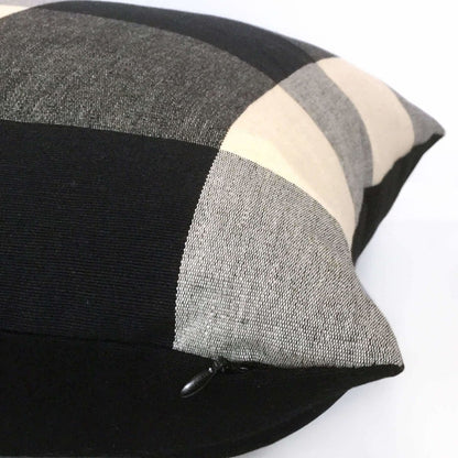 Black Gray Cream Buffalo Plaid Pillow Case