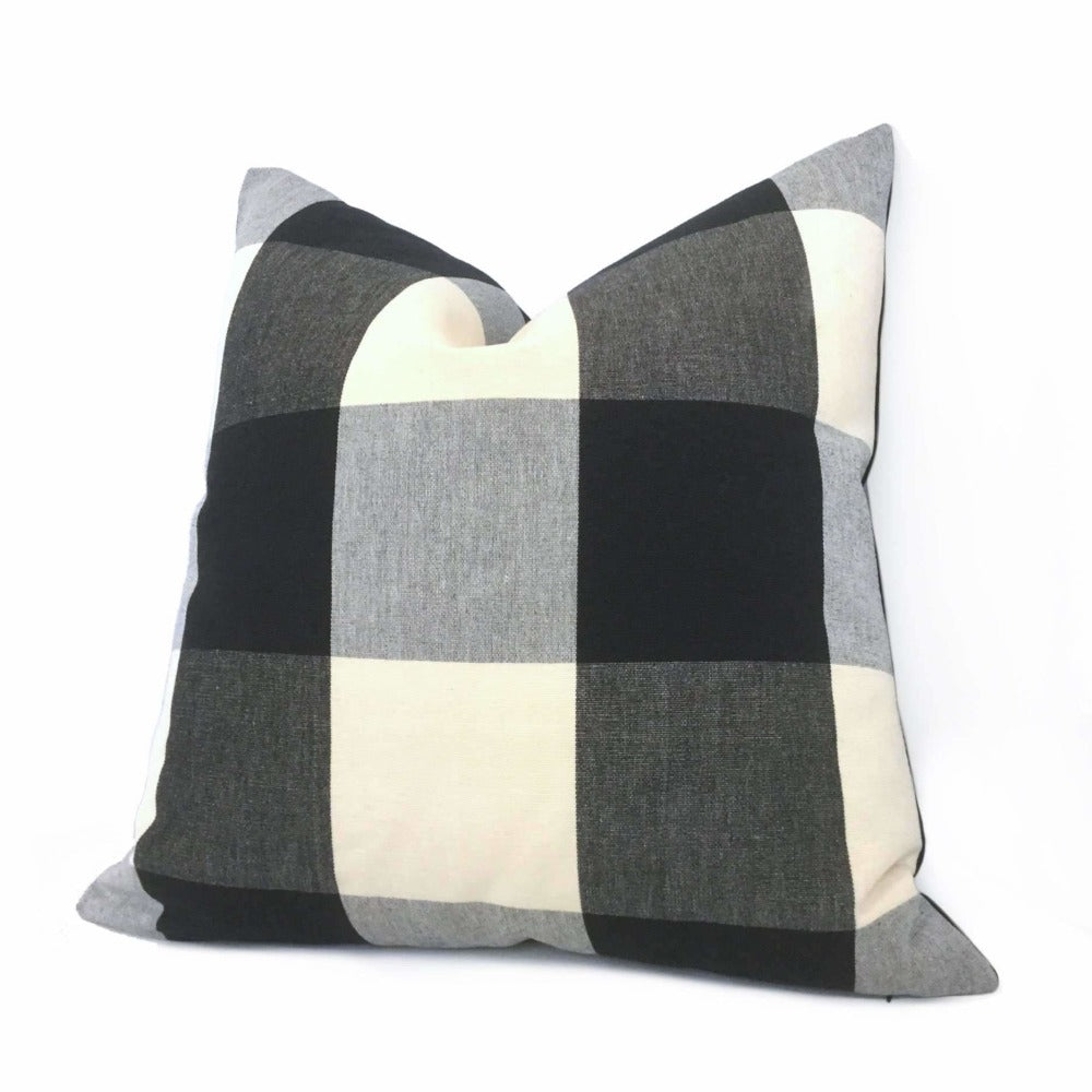 Black Gray Cream Buffalo Plaid Throw Pillow Cover