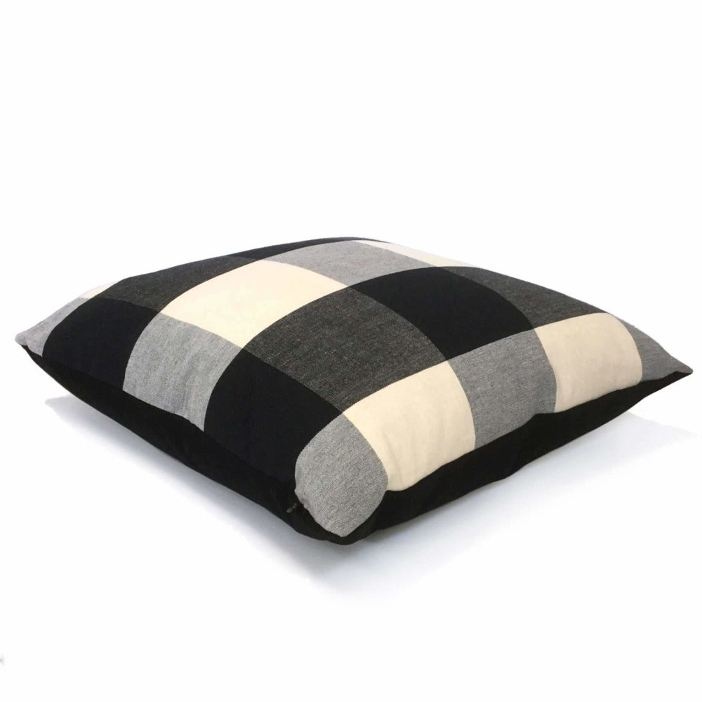 Black Gray Cream Buffalo Plaid Designer Pillow Cover