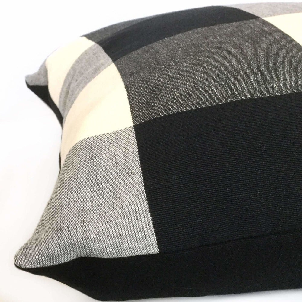 Black Gray Cream Buffalo Plaid Large Checks Pillow Cover Cushion Pillow Case Euro Sham 16x16 18x18 20x20 22x22 24x24 26x26 28x28 Lumbar Pillow 12x18 12x20 12x24 14x20 16x26 by Aloriam