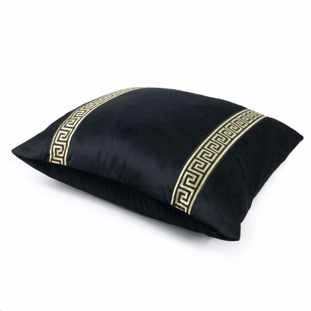 Black Libretto Velvet Pillow Cover with Metallic Gold Greek Key Trim - Aloriam