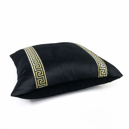 Black Libretto Velvet Pillow Cover with Metallic Gold Greek Key Trim - Aloriam