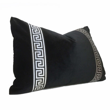 Black Libretto Velvet Pillow Cover with Metallic Silver Greek Key Trim Cushion Pillow Case Euro Sham 16x16 18x18 20x20 22x22 24x24 26x26 28x28 Lumbar Pillow 12x18 12x20 12x24 14x20 16x26 by Aloriam