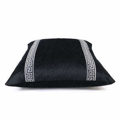 Black Libretto Velvet Pillow Cover with Metallic Silver Greek Key Trim Cushion Pillow Case Euro Sham 16x16 18x18 20x20 22x22 24x24 26x26 28x28 Lumbar Pillow 12x18 12x20 12x24 14x20 16x26 by Aloriam