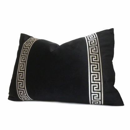 Black Libretto Velvet Pillow Cover with Metallic Silver Greek Key Trim Cushion Pillow Case Euro Sham 16x16 18x18 20x20 22x22 24x24 26x26 28x28 Lumbar Pillow 12x18 12x20 12x24 14x20 16x26 by Aloriam