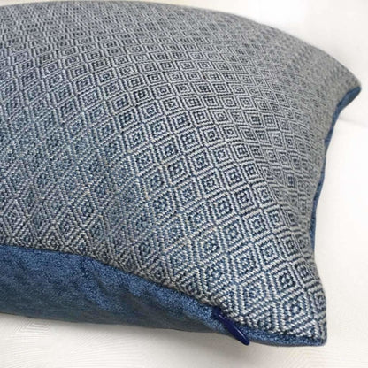 Blue Small Diamond Tile Geometric Lattice Pillow Cover