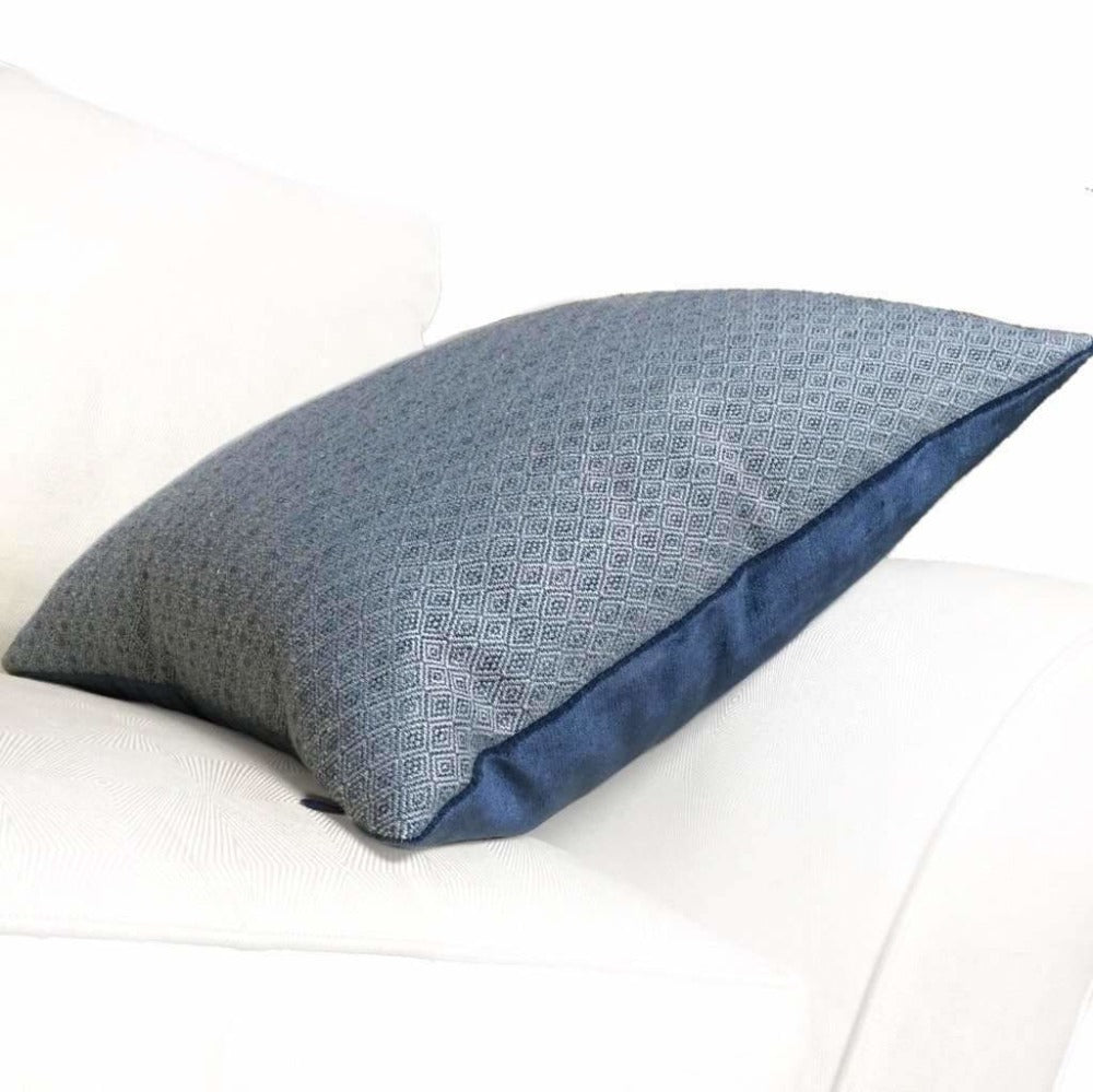 Blue Small Diamond Tile Geometric Lattice Pillow Cover