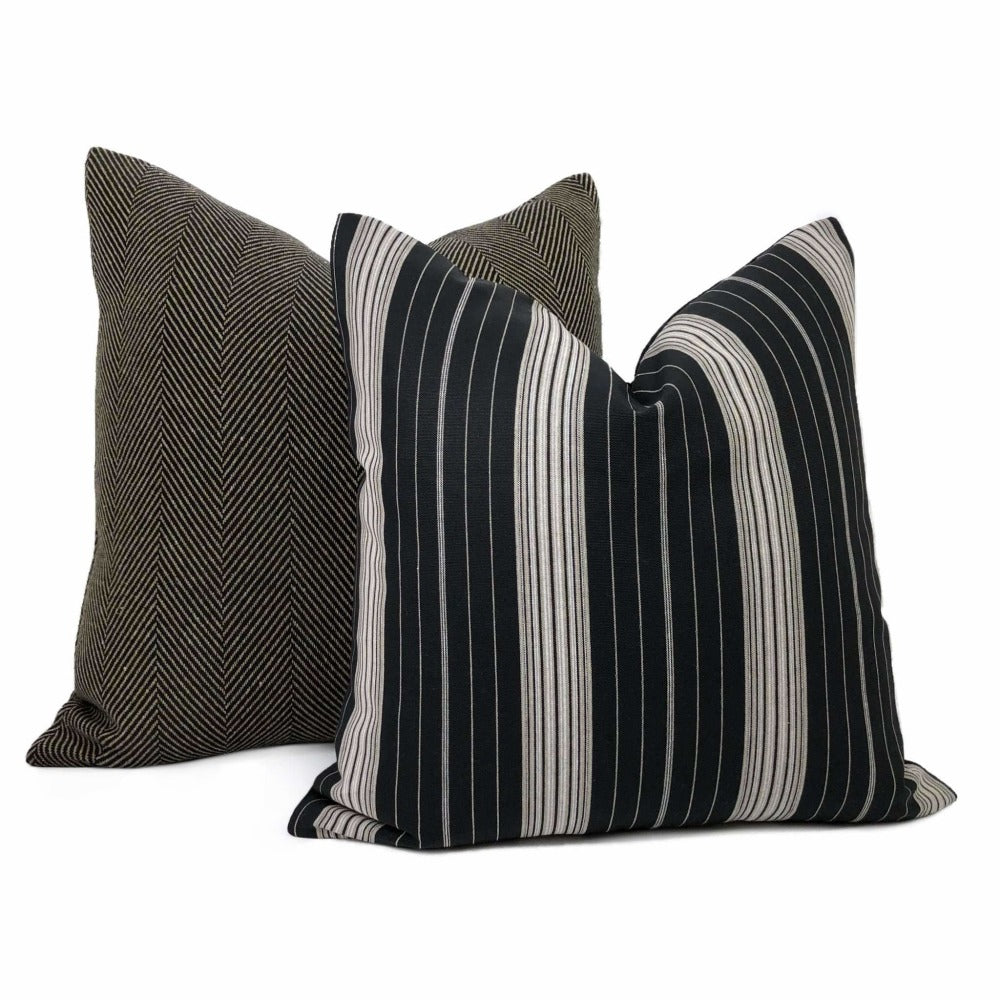 Bond Street Black Gray Taupe Pinstripe Pillow Cover