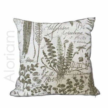 Botanical Botany Drawings Textbook Beige Green Toile Print Pillow Cover