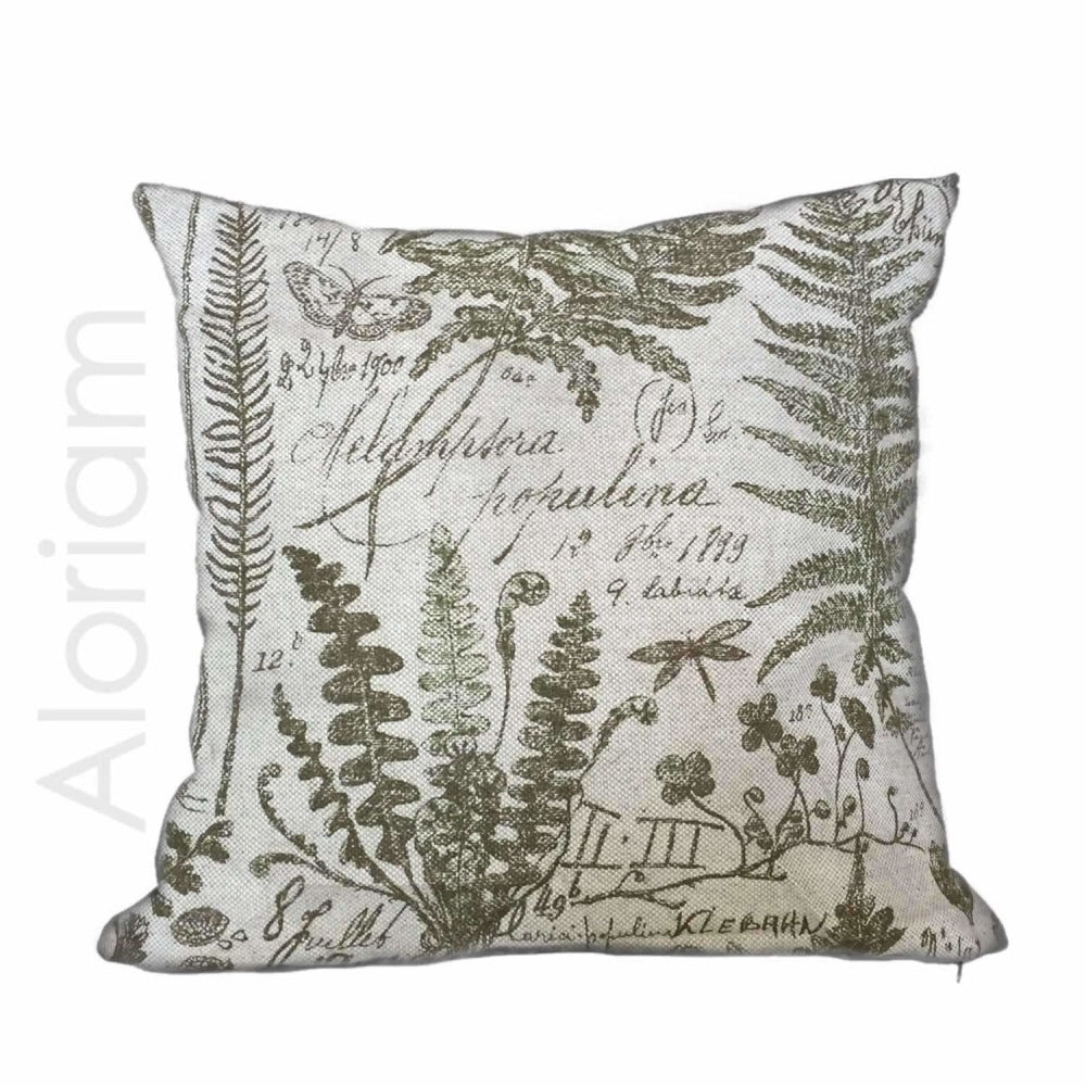 Botanical Botany Drawings Textbook Beige Green Toile Print Pillow Cover