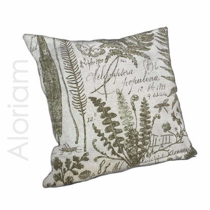 Botanical Botany Drawings Textbook Beige Green Toile Print Pillow Cover