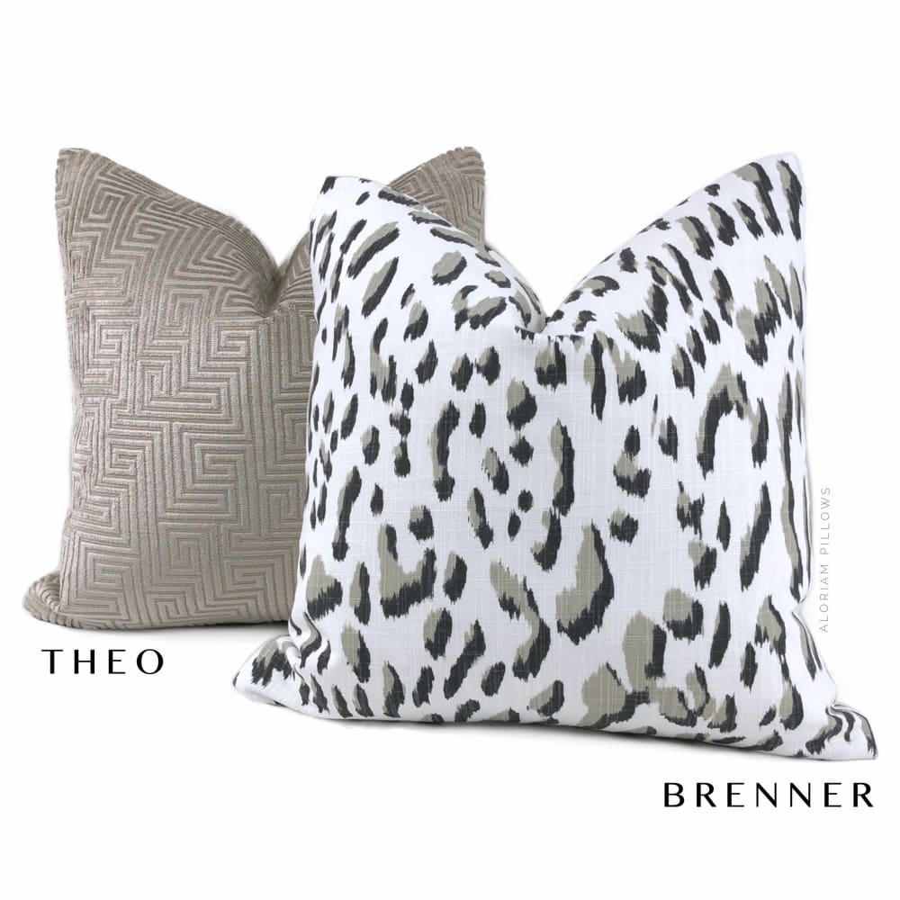 Brenner Taupe Black White Leopard Print Pillow Cover - Aloriam