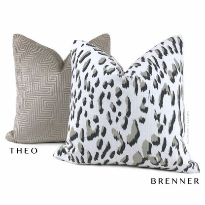 Brenner Taupe Black White Leopard Print Pillow Cover - Aloriam