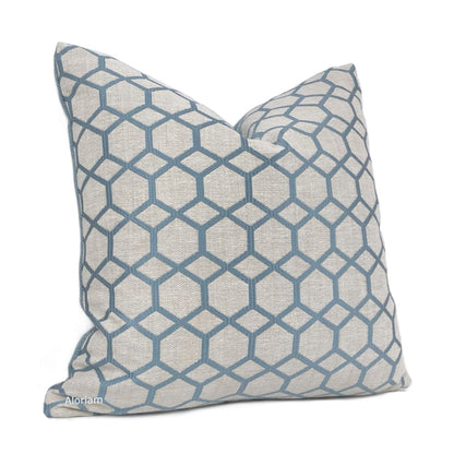 Brooke Blue Geometric Interlocked Hexagons Pillow Cover - Aloriam