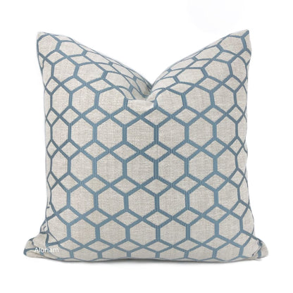 Brooke Blue Geometric Interlocked Hexagons Pillow Cover - Aloriam