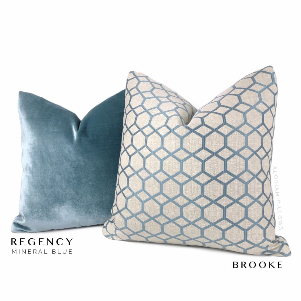 Brooke Blue Geometric Interlocked Hexagons Pillow Cover - Aloriam