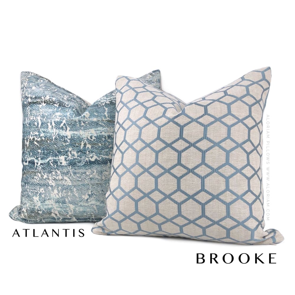 Brooke Blue Geometric Interlocked Hexagons Pillow Cover - Aloriam