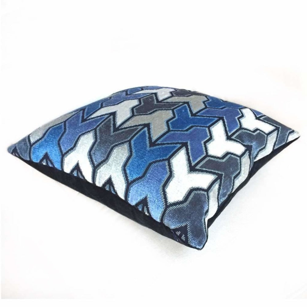 Designer Arrow Geometric Cut Velvet Navy Blue Cream Pillow Cover by Aloriam