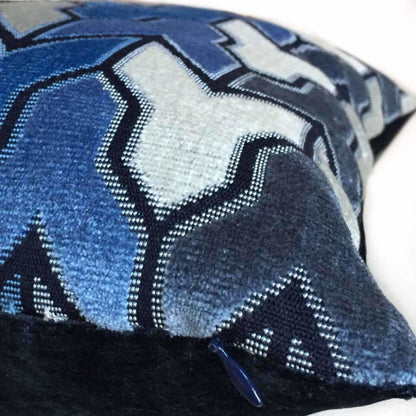 Designer Arrow Geometric Cut Velvet Navy Blue Cream Pillow Cover by Aloriam