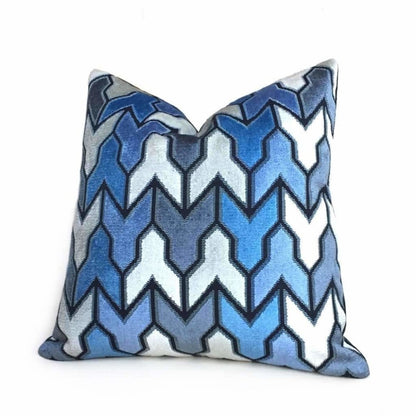 Designer Arrow Geometric Cut Velvet Navy Blue Cream Pillow Cover by Aloriam