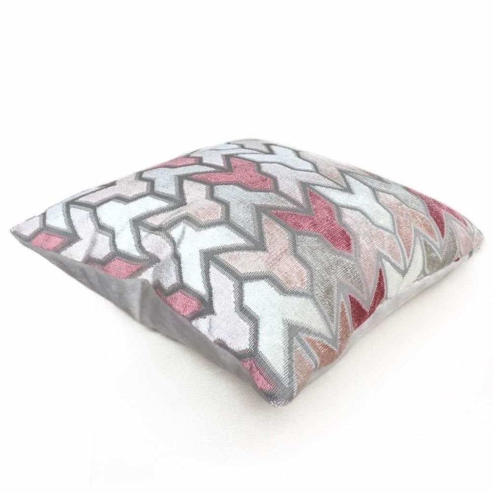 Designer Arrow Geometric Cut Velvet Pink Gray Cream Pillow Cover by Aloriam