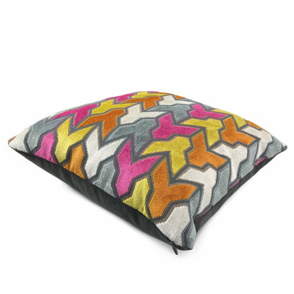 Brookhaven Arrow Geometric Pink Orange Yellow Gray Velvet Pillow Cover - Aloriam