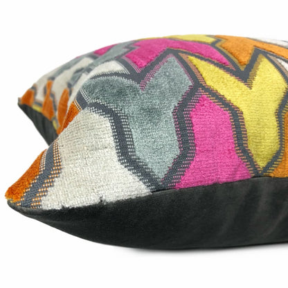 Brookhaven Arrow Geometric Pink Orange Yellow Gray Velvet Pillow Cover - Aloriam