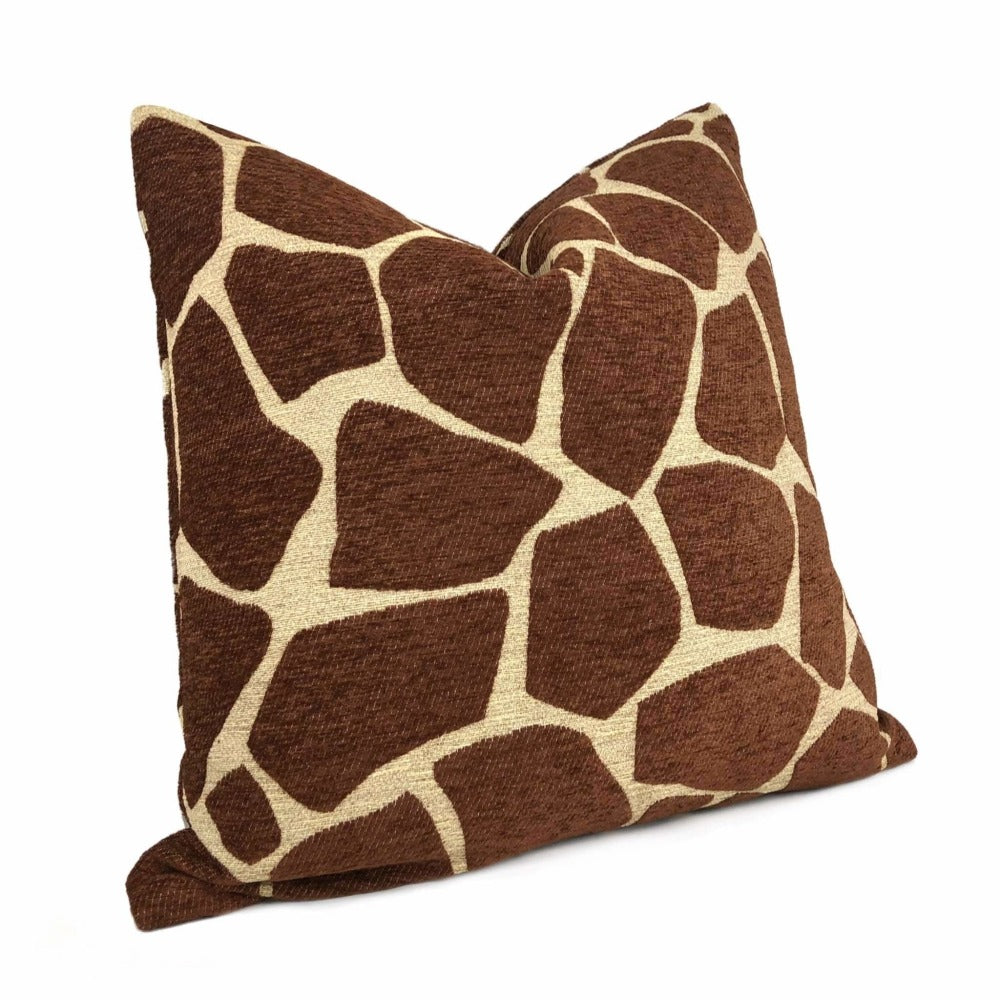 Brown Tan Giraffe Pattern Chenille Pillow Cover Cushion Pillow Case Euro Sham 16x16 18x18 20x20 22x22 24x24 26x26 28x28 Lumbar Pillow 12x18 12x20 12x24 14x20 16x26 by Aloriam