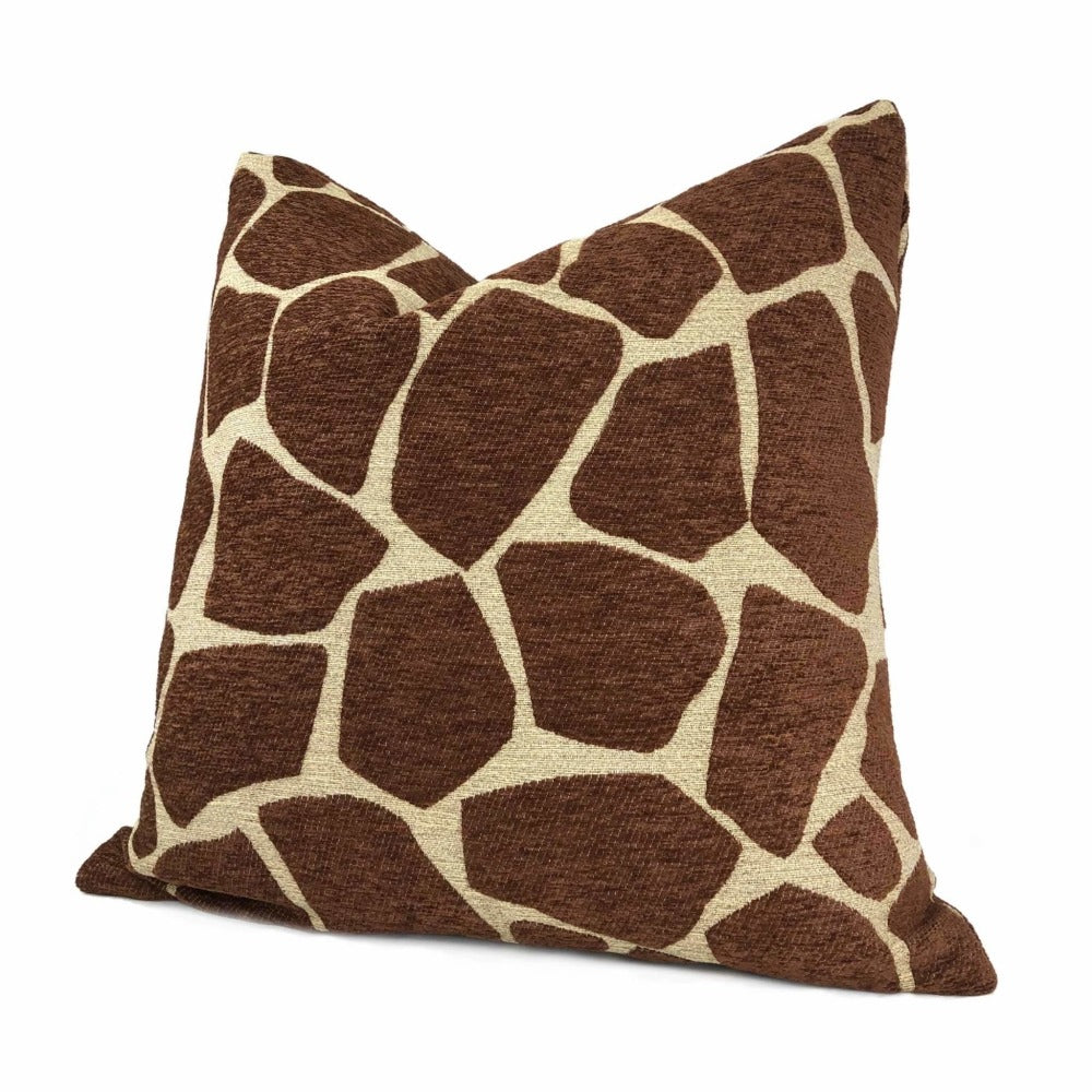 Brown Tan Giraffe Pattern Chenille Pillow Cover Cushion Pillow Case Euro Sham 16x16 18x18 20x20 22x22 24x24 26x26 28x28 Lumbar Pillow 12x18 12x20 12x24 14x20 16x26 by Aloriam