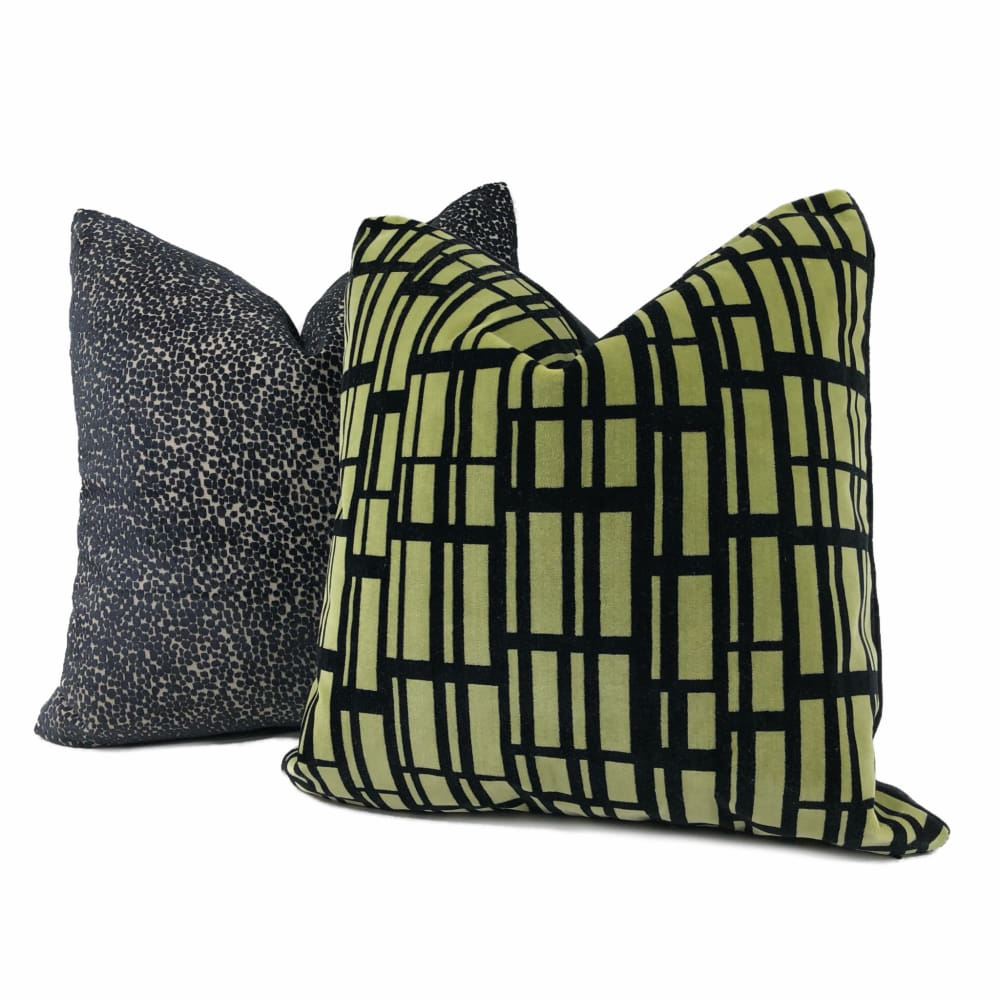 Brunschwig & Fils Black Chartreuse Gridlock Velvet Pillow Cover - Aloriam